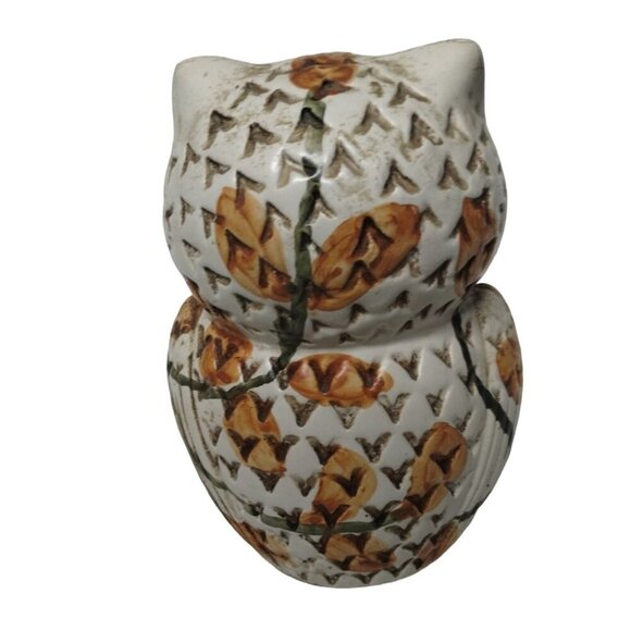 Vintage Ceramic Owl Figurine with Leaf & Bird‎ Paintings Design - Picture 2 of 11